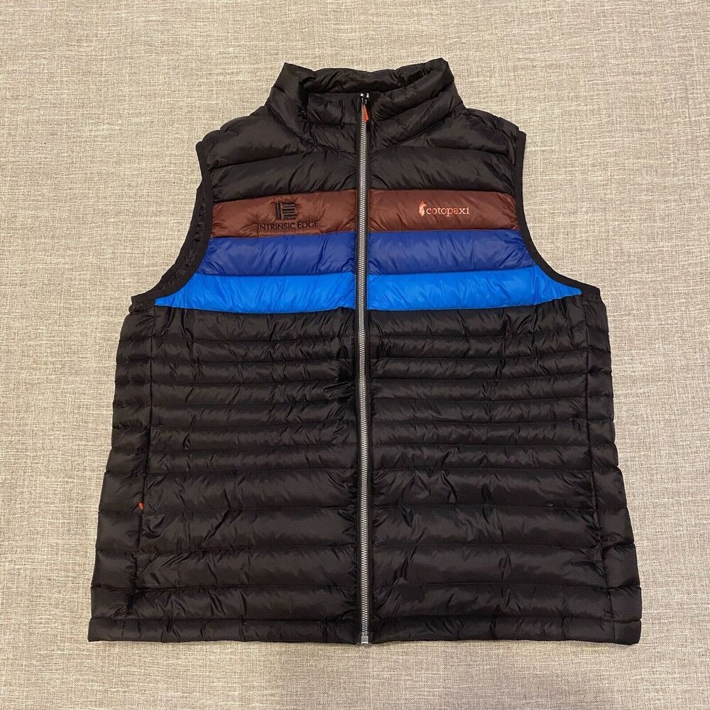 Cotopaxi Fuego Jacket Vest Mens Extra Large Black Blue Down Vest Company Logo